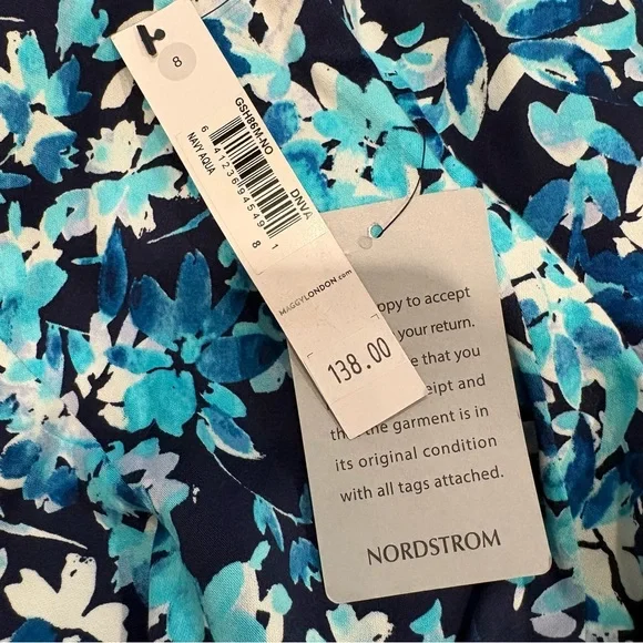 NWT, Maggy London Fit and Flare Sleeveless Summer Dress, Navy and Aqua, Sz 8 - Picture 15 of 16